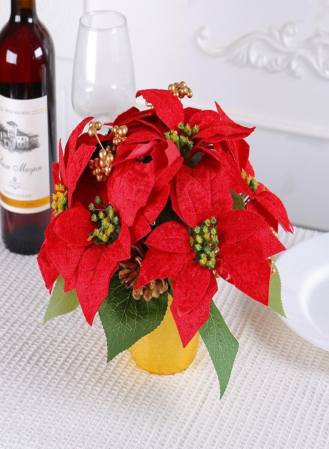 DULRLLY Artificial Christmas Flowers - 7 Heads Faux Red Poinsettia Plants in Pots - Fake Poinsettia Bonsai Christmas Arrangement for Home, Office, Garden Party Decor (1 Pcs) - Image 5